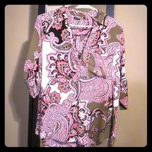 Paisley 3/4 blouse with front left pocket.